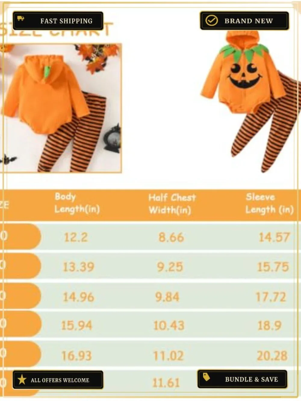 Infant Pumpkin Halloween Costume Set Hoodie Top Striped Pants Fall Outfit